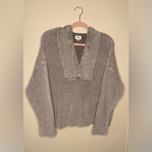 BKE Gray V-Neck Hooded 100% Cotton Sweater
